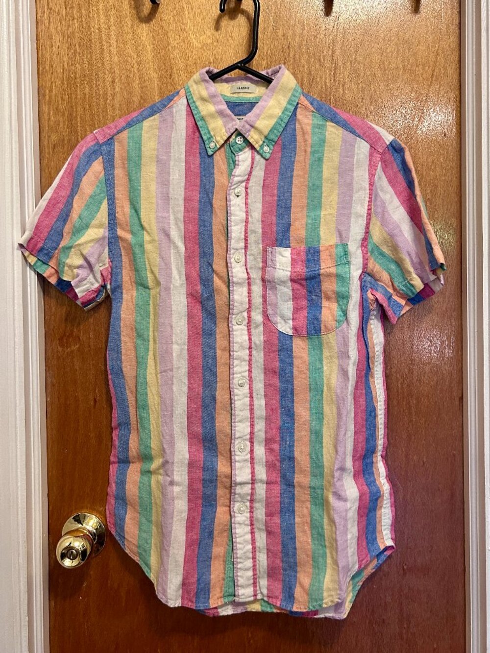 Colorful striped linen button down shirt XS J. Crew short sleeve